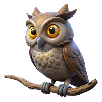 beautiful artistic A wise old owl perched on a gnarled branch, its eyes glowing in the dim light, fantasy art style high resolution png
