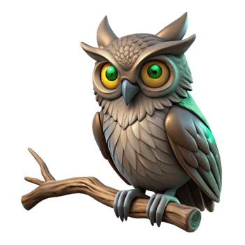 wonderful classic A wise old owl perched on a gnarled branch, its eyes glowing in the dim light, fantasy art style original png