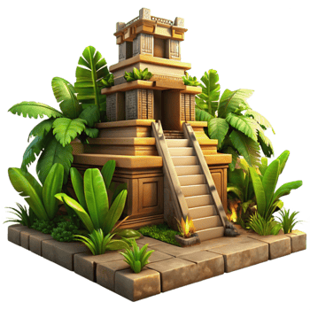 impressive classic An ancient Mayan temple overgrown with jungle foliage, warm golden light, hyperrealistic detail, mystical atmosphere high resolution png