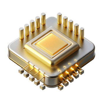 extraordinary traditional A single microchip, its golden contacts gleaming, intricate pathways etched onto its surface, dramatically lit from below with a cool, white light.... png