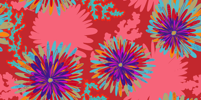 a colorful floral. pattern on a red background vector