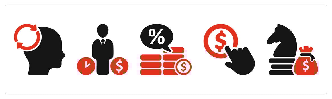 five business icons as mind reload, budget estimate, loan interest rate vector