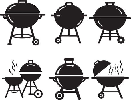 Simple Black and White BBQ Icons Set vector