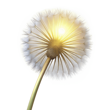 elegant creative A single dandelion seed head, backlit by a bright light, delicate and ethereal, macro photography style original png