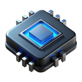 wonderful modern A single microchip floating in a dark void, intricate circuitry glowing with an inner blue light, photorealistic style 4K png