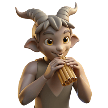 vibrant rustic A mischievous satyr playing a pan flute in a sun drenched forest glade, Art Nouveau style, dappled lighting, premium png