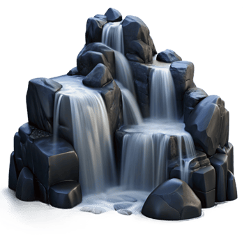 impressive traditional A cascading waterfall flowing over smooth, black rocks, long exposure, misty atmosphere, ethereal premium png