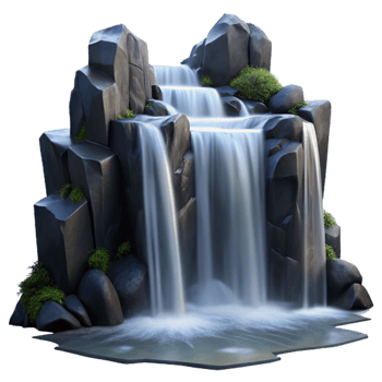 stunning vintage A cascading waterfall flowing over smooth, black rocks, long exposure, misty atmosphere, ethereal exclusive png