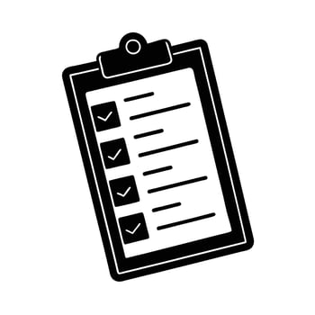 Clipboard with checklist silhouette on white background for task prioritization and review vector
