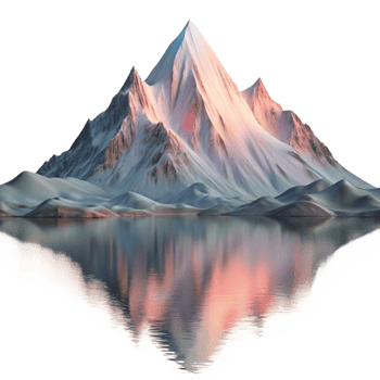 impressive abstract A majestic snow capped mountain peak reflected in a crystal clear alpine lake at dawn, with pastel hues and a touch of mist. Photorealistic, widescreen authentic png