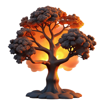 elegant contemporary A lone, gnarled oak tree silhouetted against a fiery sunset, with dramatic lighting and a sense of solitude. Photorealistic, dark fantasy premium png