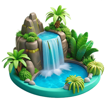 elegant rustic A cascading waterfall plunging into a turquoise pool, surrounded by lush tropical vegetation. Photorealistic, vibrant colors professional png