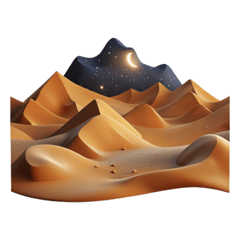 stunning rustic A vast desert landscape with towering sand dunes under a starry night sky, illuminated by the moonlight. Photorealistic, cinematic high resolution png