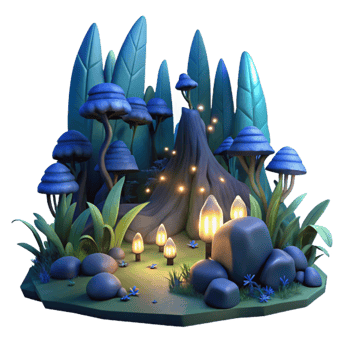 serene creative A group of fireflies illuminating a dark forest at night, with bioluminescent light and a magical atmosphere. Fantasy art, ethereal 4K png