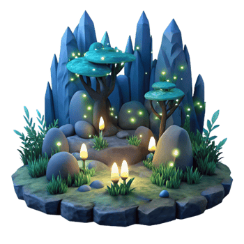 beautiful contemporary A group of fireflies illuminating a dark forest at night, with bioluminescent light and a magical atmosphere. Fantasy art, ethereal professional png