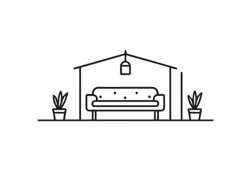 Minimalist Living Room Line Art - Modern Interior Design Illustration vector