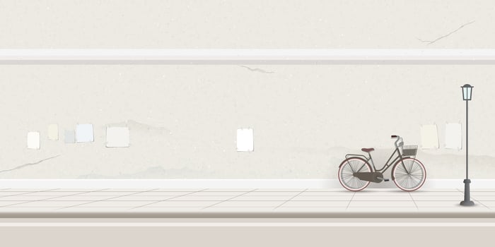 Cityscape with a bicycle leaning against an old wall on the sidewalk graphic illustration have blank space. vector