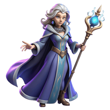 magnificent creative Portrait of a powerful sorceress with flowing robes, a staff emitting magical energy, and a determined expression, dynamic lighting, digital painting style detailed png