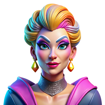 stunning abstract Portrait of a glamorous drag queen with extravagant makeup, a flamboyant pose, and a confident expression, vibrant and colorful lighting, pop art style authentic png