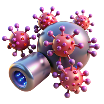 elegant creative A swarm of nanobots repairing damaged tissue within a human body, illuminated by microscopic fluorescence. Medical illustration style high resolution png