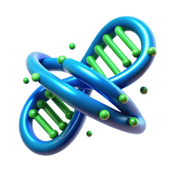impressive contemporary A DNA double helix intertwined with binary code, glowing blue and green, scientific illustration style high resolution png