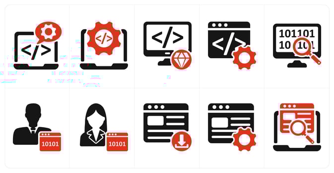 A set of 10 seo icons as software development, website development, clean code vector