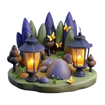 extraordinary creative A group of fireflies illuminating a dark forest clearing, with a soft, magical glow, fantasy illustration style high resolution png