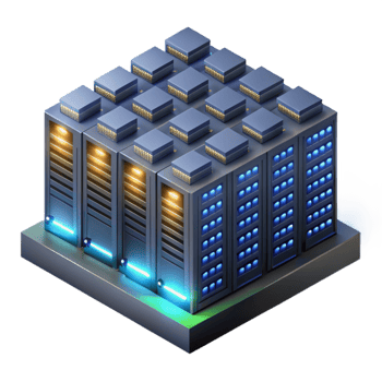 stunning traditional A massive server farm, endless rows of blinking lights stretching into the darkness, lit by the server LEDs, isometric style authentic png