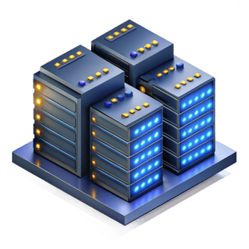 magnificent minimalist A massive server farm, endless rows of blinking lights stretching into the darkness, lit by the server LEDs, isometric style high resolution png