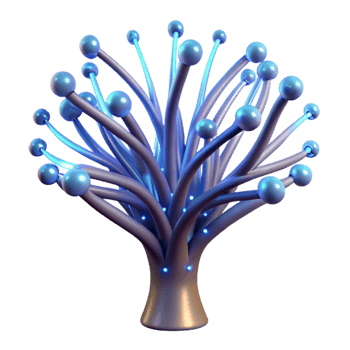 extraordinary contemporary A bioluminescent tree, its branches made of fiber optic cables, pulsing with data, lit by its own internal glow, fantasy style genuine png