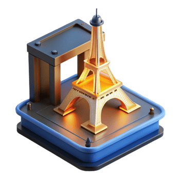 serene artistic A 3D printer constructing a miniature replica of the Eiffel Tower, layer by layer, lit by the printer's internal light, minimalist style genuine png
