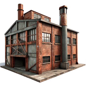 elegant minimalist An abandoned industrial factory, rusty metal and broken windows, dim light filtering through dust, gritty, photorealistic, detailed png