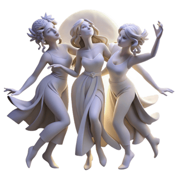 dramatic abstract A group of nymphs dancing in a moonlit clearing, soft and ethereal lighting, pre Raphaelite style premium png