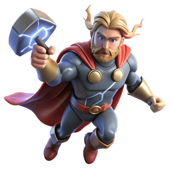 stunning abstract Thor wielding Mjolnir, lightning crackling around him, dramatic and dynamic lighting, comic book style 4K png