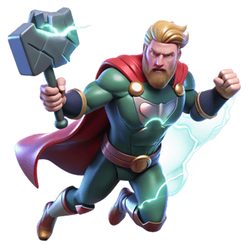 vibrant rustic Thor wielding Mjolnir, lightning crackling around him, dramatic and dynamic lighting, comic book style genuine png