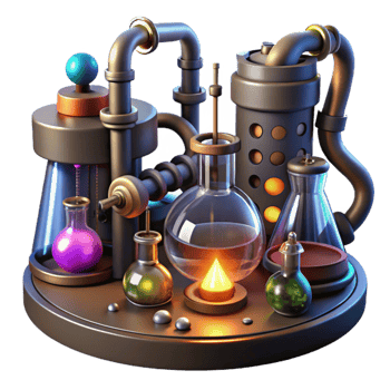 elegant rustic A steampunk laboratory filled with bubbling beakers, strange devices, and glowing tubes, dimly lit, mysterious atmosphere detailed png