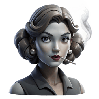 stunning minimalist Portrait of a glamorous film star from the 1920s, with finger waves in her hair, dark lipstick, and a long cigarette holder. Soft, diffused lighting with a smoky atmosphere.... png
