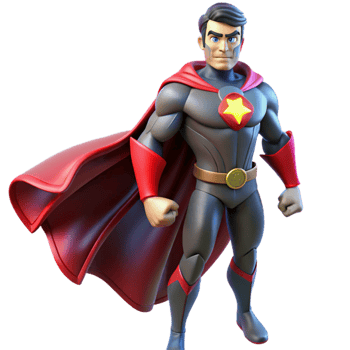 stunning creative Portrait of a powerful superhero with glowing eyes and a flowing cape, standing in a heroic pose. Dramatic, comic book style lighting. Superhero art style exclusive png