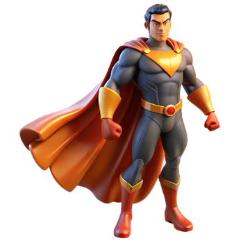 extraordinary rustic Portrait of a powerful superhero with glowing eyes and a flowing cape, standing in a heroic pose. Dramatic, comic book style lighting. Superhero art style exclusive png