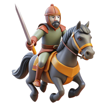 serene minimalist 3D Cartoon Knight on Horseback high quality png
