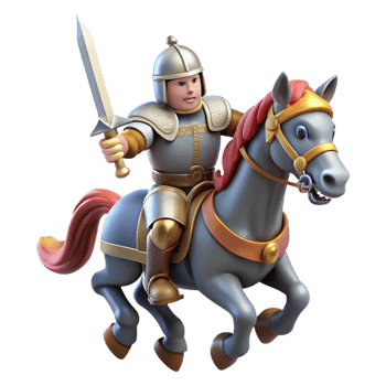 elegant vintage 3D Cartoon Knight on Horseback Illustration 4K png