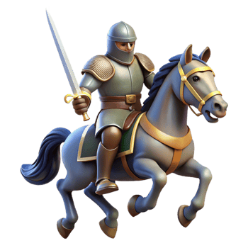 dramatic traditional Medieval Knight on Horseback 3D Illustration exclusive png