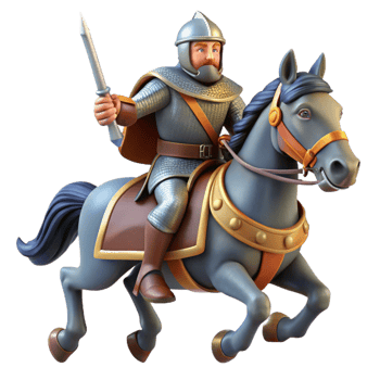 magnificent rustic Medieval Knight on Horseback 3D Illustration exclusive png