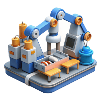 impressive minimalist 3D Illustration Automated Factory Production Line detailed png