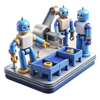 beautiful minimalist 3D Illustration Blue Robots Factory Automation professional png