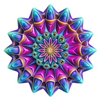 vibrant creative A kaleidoscope of fractal patterns in neon colors, pulsating with energy, in a psychedelic, op art style and high contrast lighting exclusive png