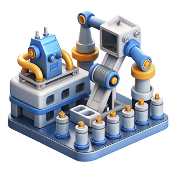 magnificent vintage 3D Illustration Automated Factory Production Line detailed png