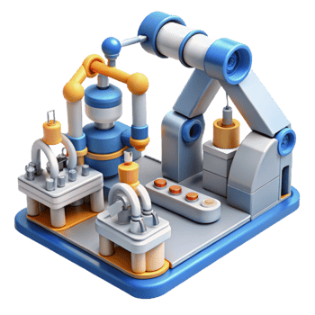 serene minimalist 3D Illustration of a Factory Production Line premium png