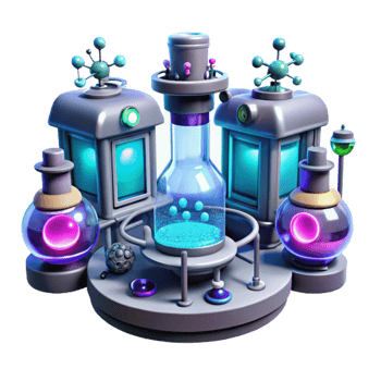 wonderful abstract A futuristic laboratory filled with bubbling vials, glowing screens, and strange alien specimens, lit by harsh, sterile fluorescent lights.... png