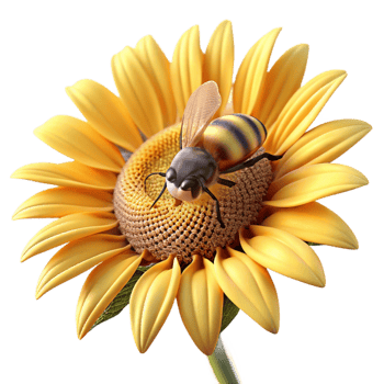 beautiful artistic A close up of a bee collecting pollen from a sunflower, macro photography style, warm sunlight, focus on the intricate details of the bee and flower authentic png